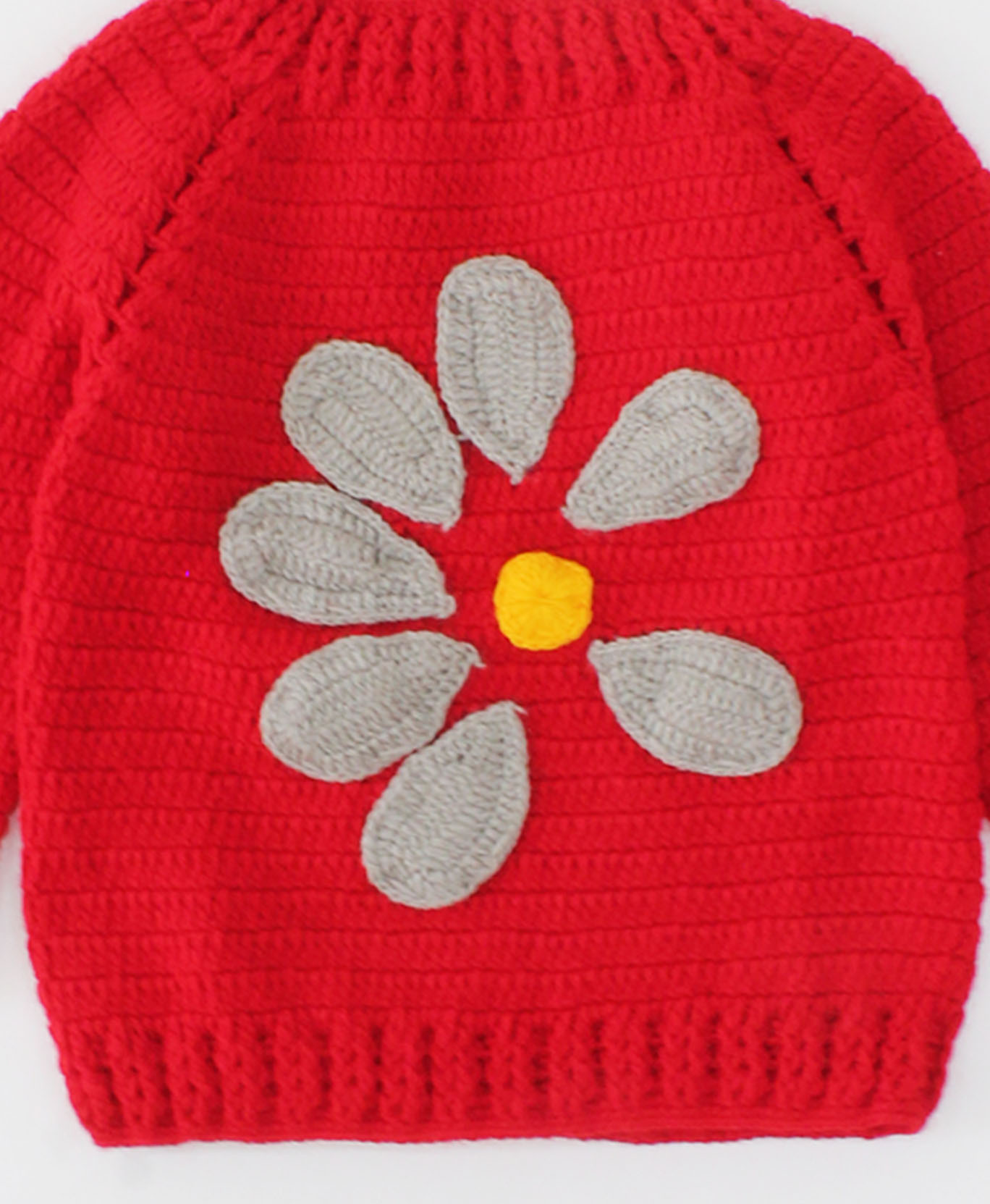 Woonie Full Sleeves Handmade Petals Design Sweater-Red
