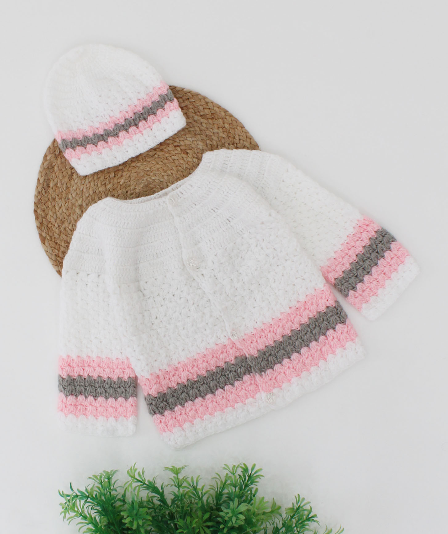 Woonie Full Sleeves Handmade Front Openable Sweater With Cap - White