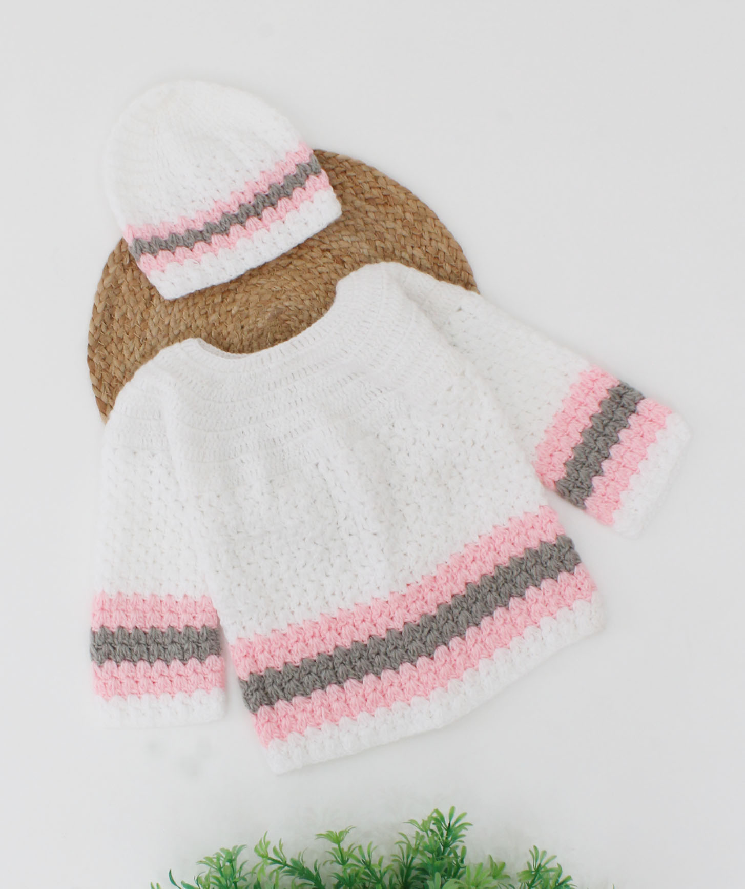 Woonie Full Sleeves Handmade Front Openable Sweater With Cap - White