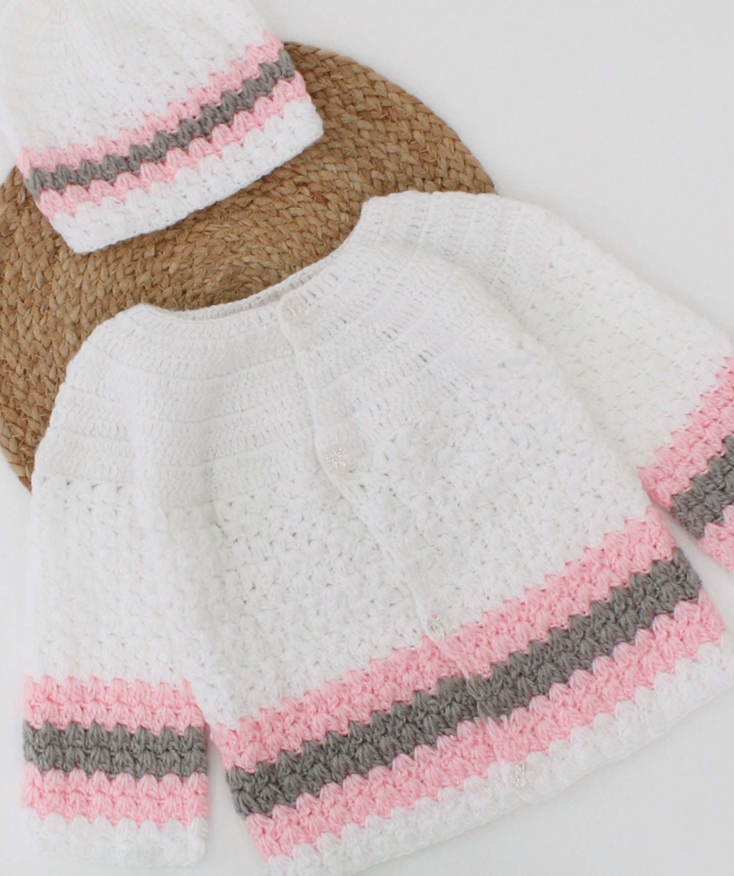 Woonie Full Sleeves Handmade Front Openable Sweater With Cap - White
