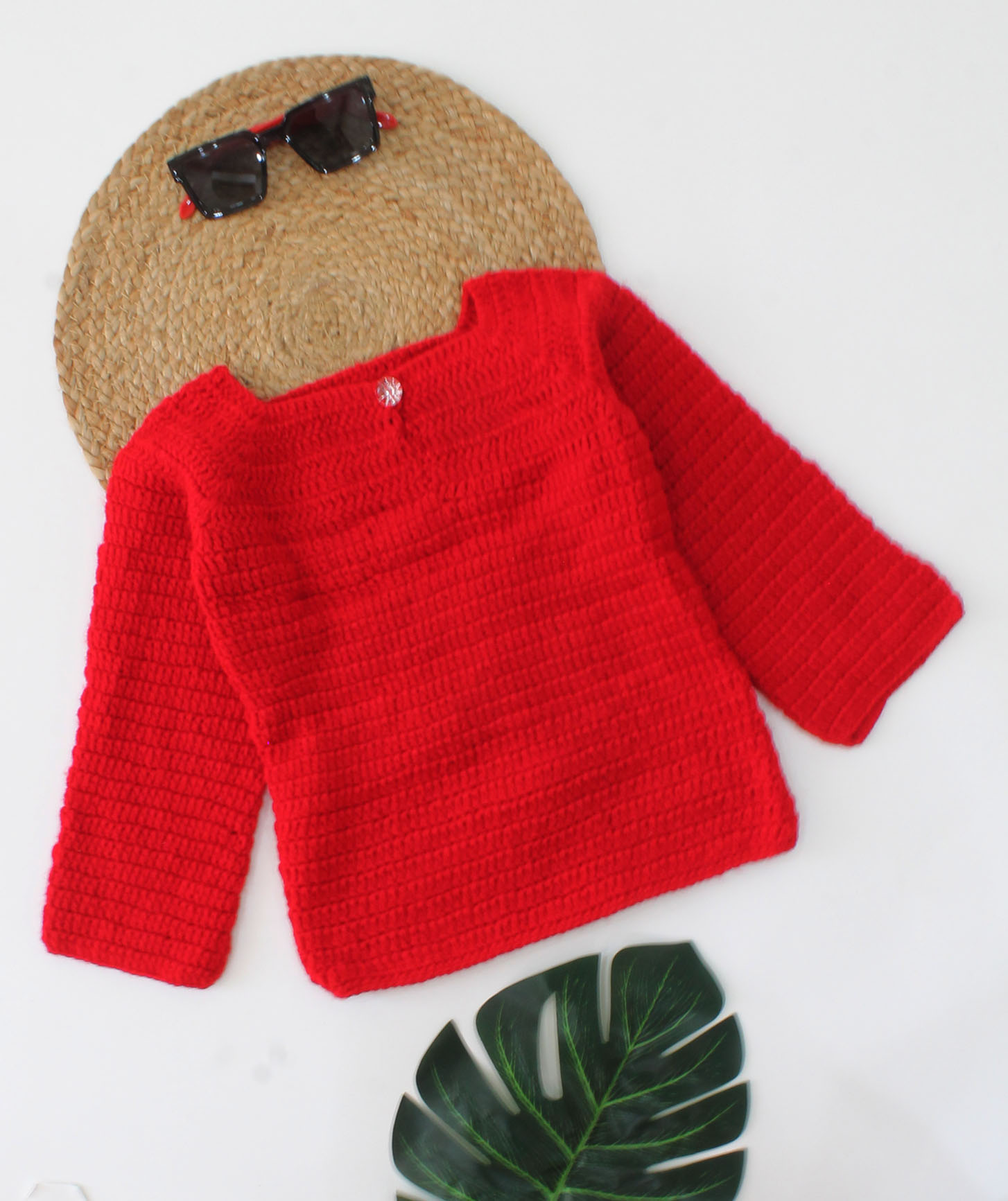 Woonie Handmade Full Sleeves Ice-cream Design Sweater-Red