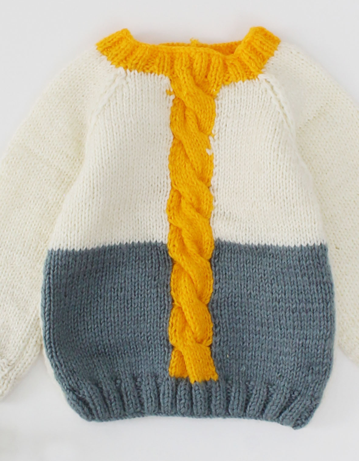 Woonie Handmade Full Sleeves Cable Design Coloublocked Sweater-Cream