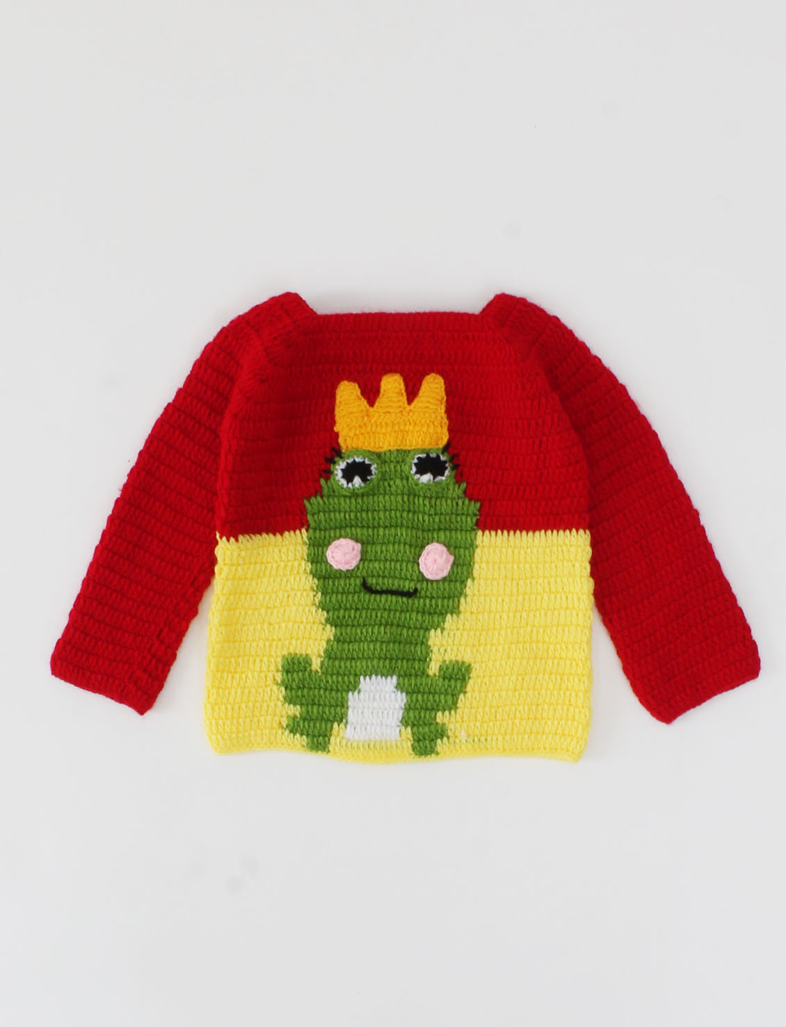 Woonie Handmade Full Sleeves Frog Design Dual Colour Sweater-Red