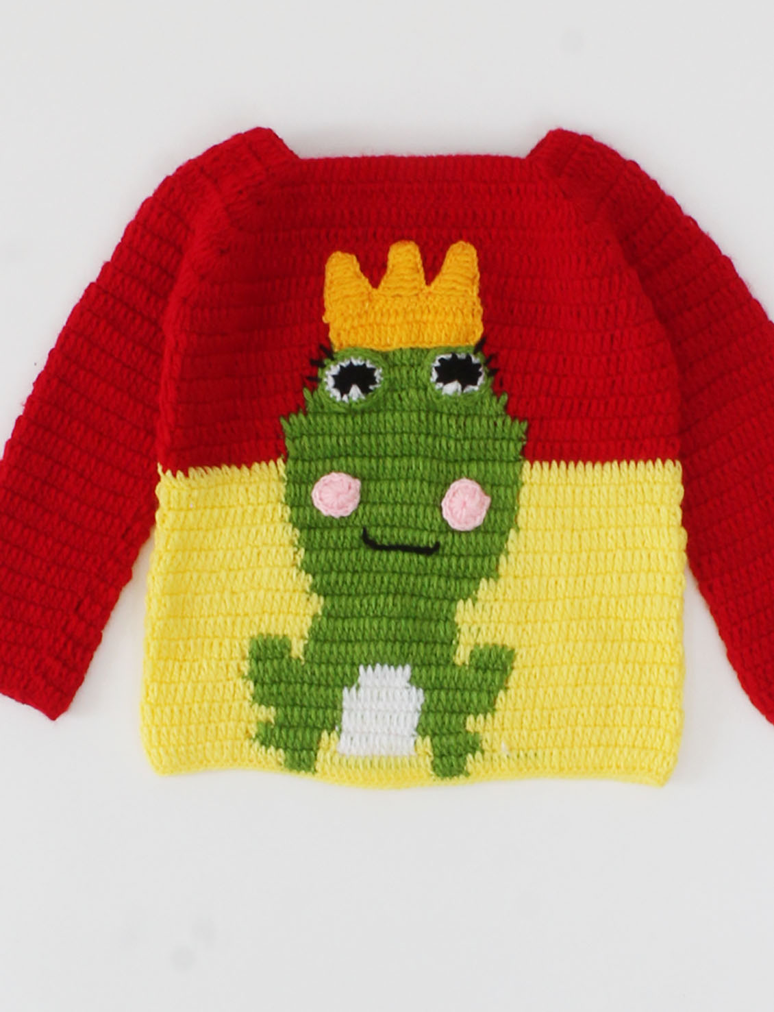 Woonie Handmade Full Sleeves Frog Design Dual Colour Sweater-Red