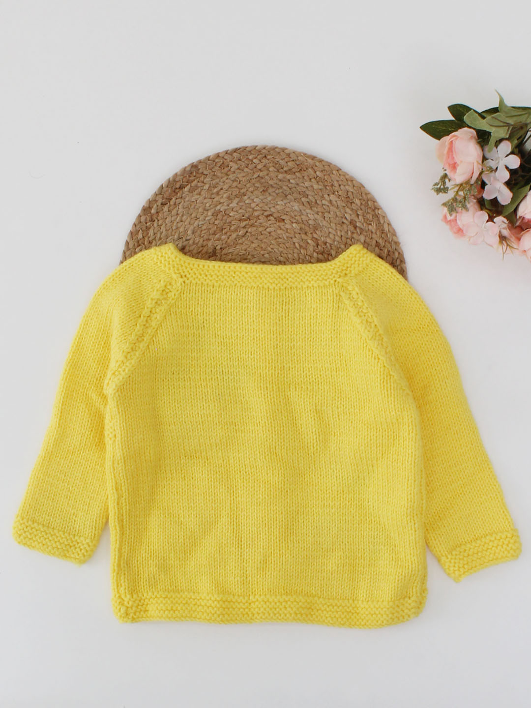 Woonie Handmade Full Sleeves Self Design Embroidered Sweater-Yellow