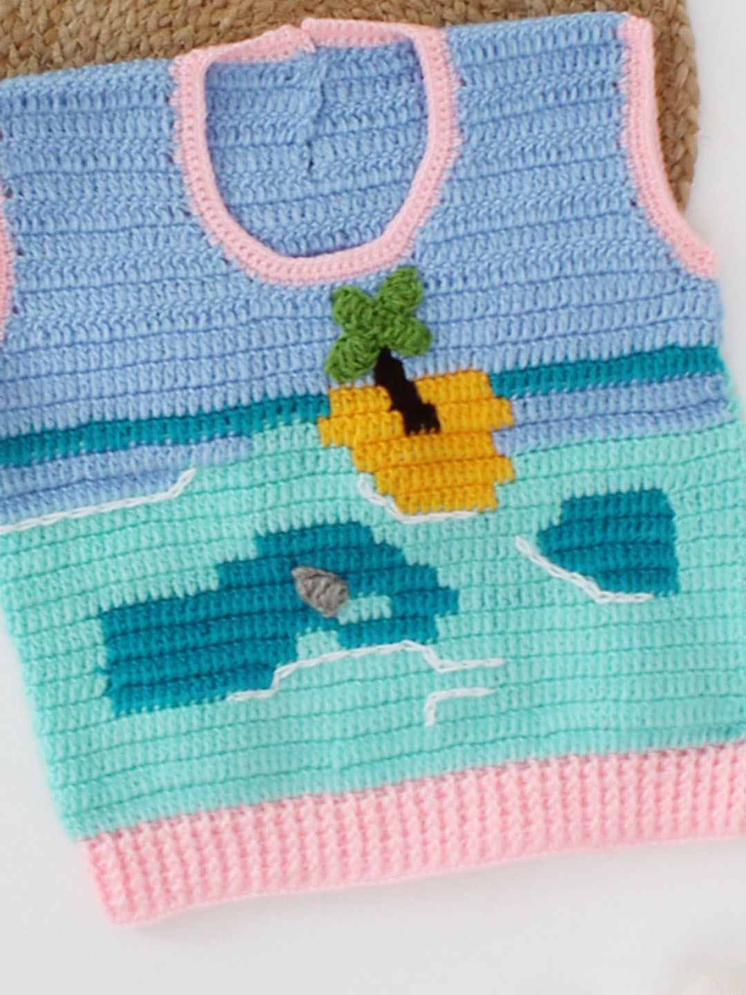 Woonie Sleeveless Handmade Ocean Theme Sweater - Blue