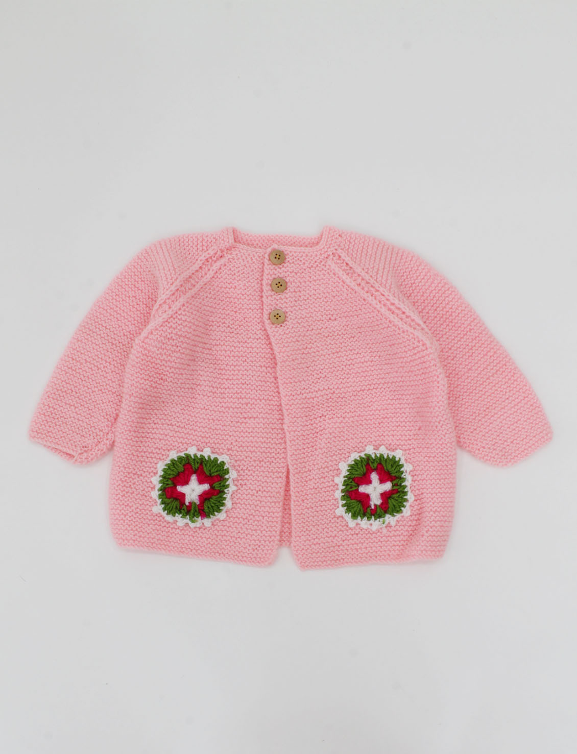 Woonie Full Sleeves Handmade Front Open Cardigan-Pink