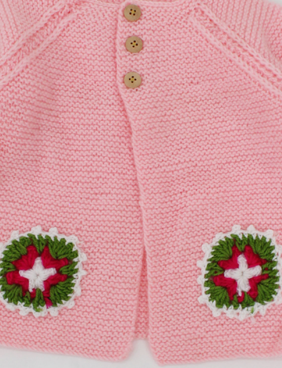 Woonie Full Sleeves Handmade Front Open Cardigan-Pink