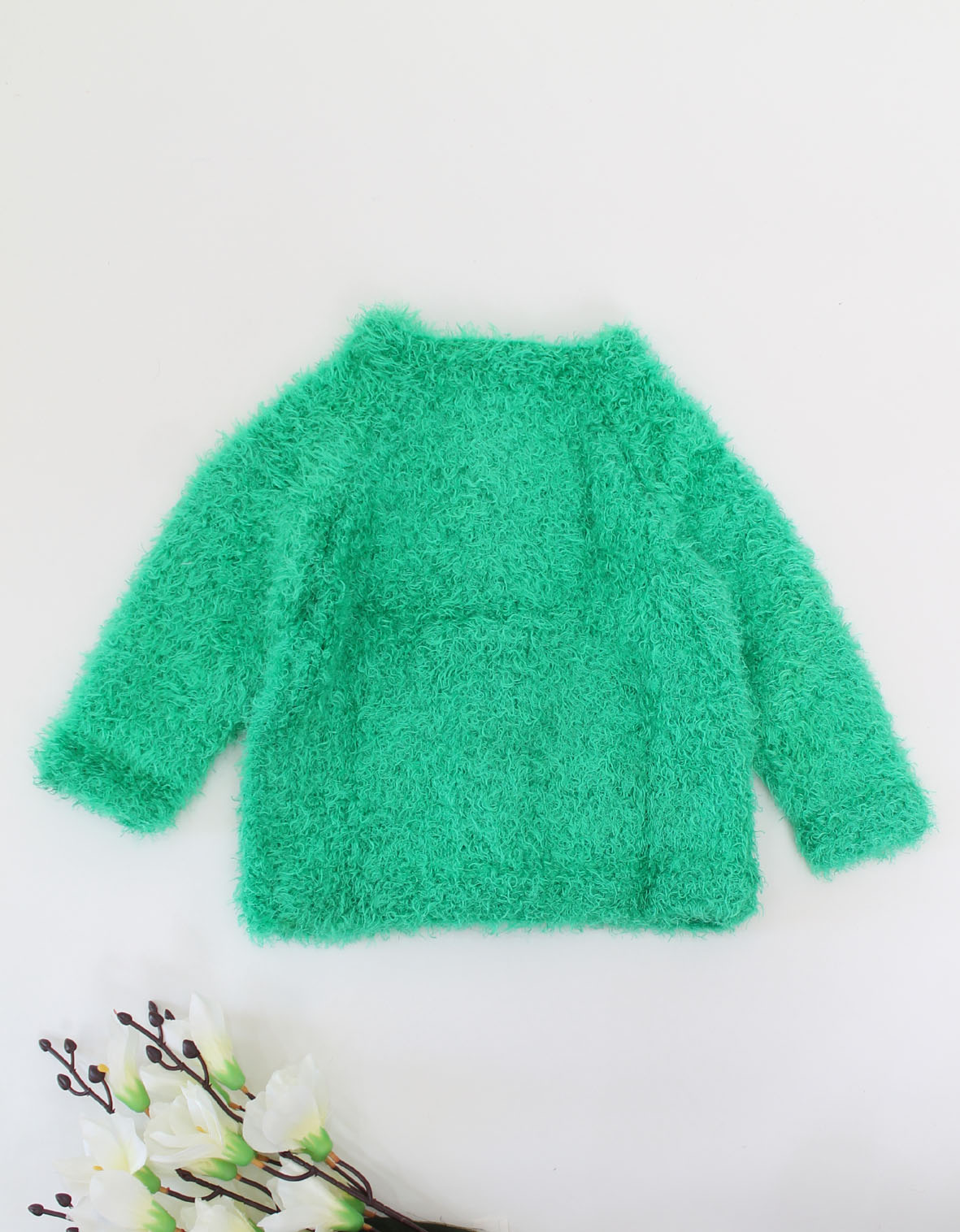 Woonie Full Sleeves Handmade Feather Front openable Cardigan-Green