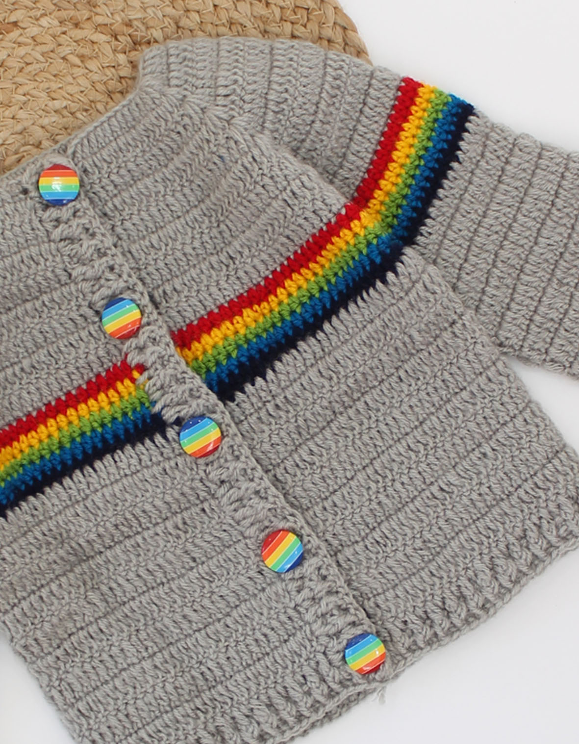 Woonie Full Sleeves Handmade With Multicolour Striped Sweater-Grey
