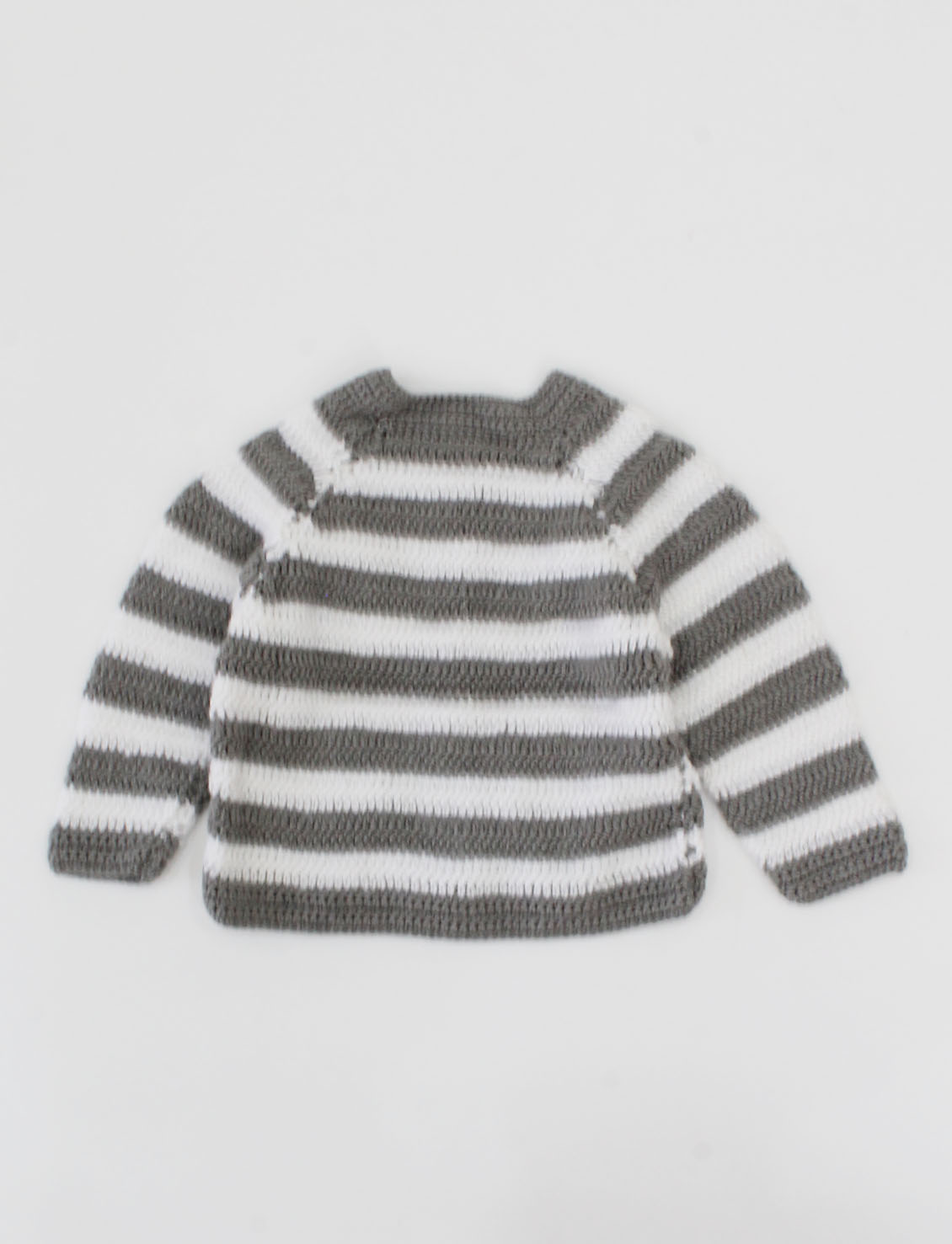 Woonie Full Sleeves Handmade Pocket Detailing Striped Sweater - Grey