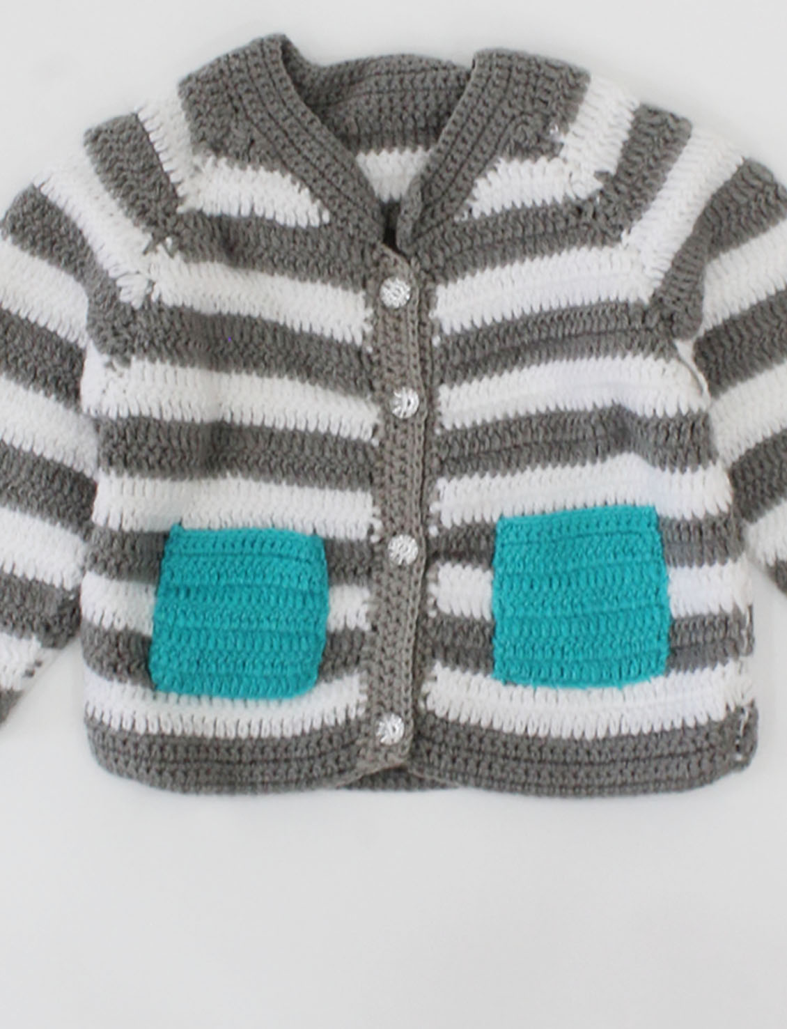 Woonie Full Sleeves Handmade Pocket Detailing Striped Sweater - Grey