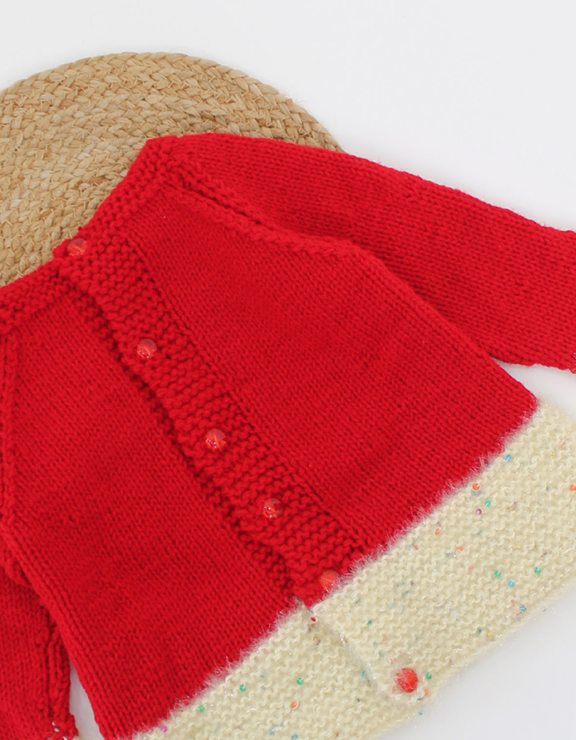 Woonie Handmade Self Design Cardigan With Raglan Sleeves-Red