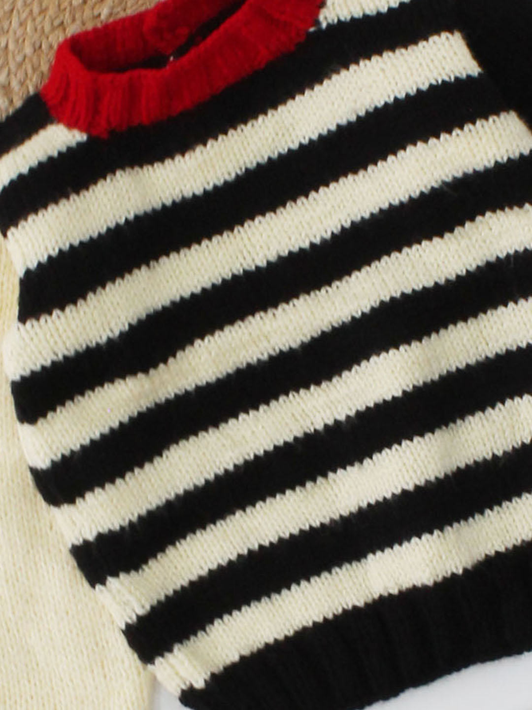 Woonie Handmade Striped sweater With Two Different Colour Sleeves-Black
