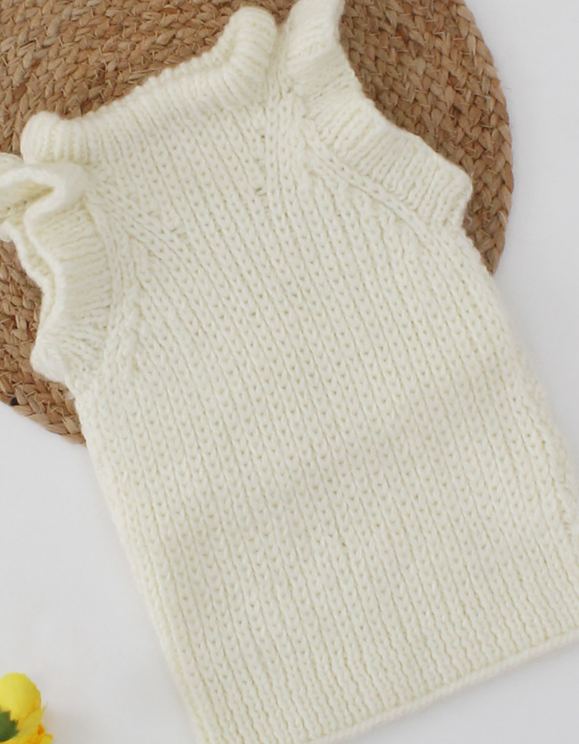 Woonie Handmade Sleeveless Self Design Sweater-Cream