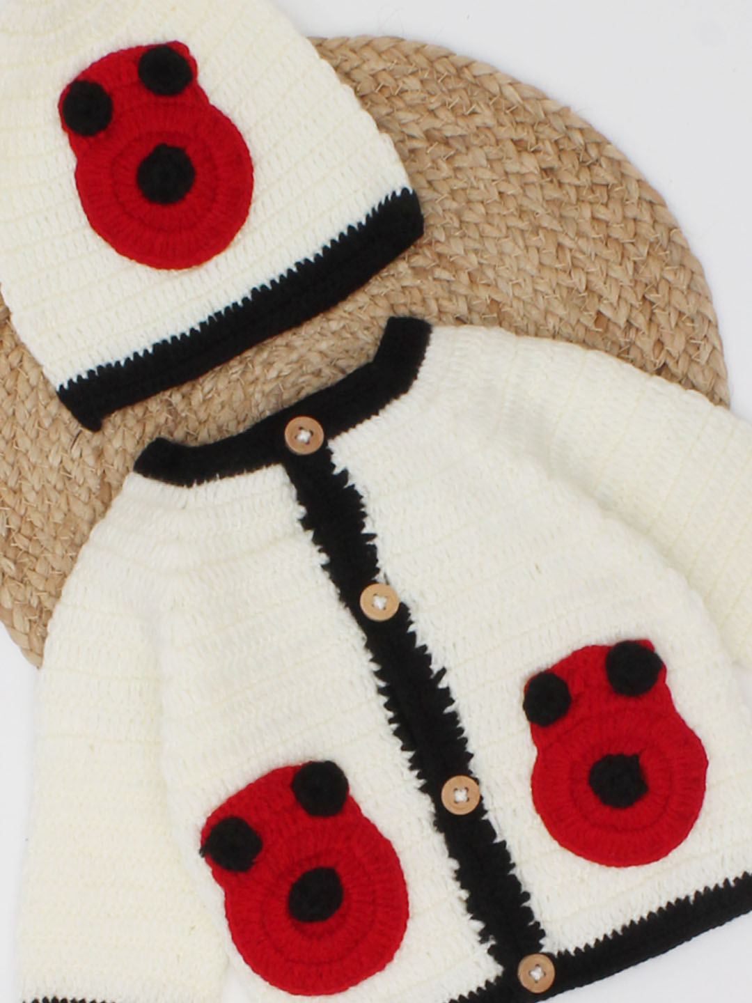 Woonie Handmade Beanie Design Sweater With Cap-Cream