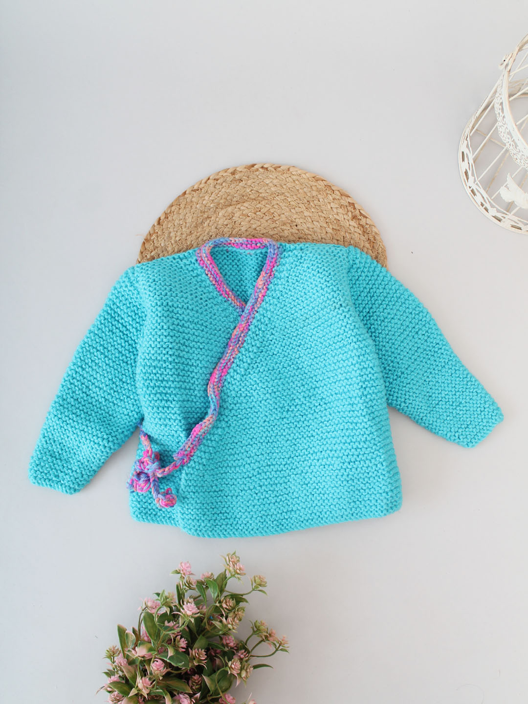 Woonie Handknitted Angrakha Pattern Sweater-Blue