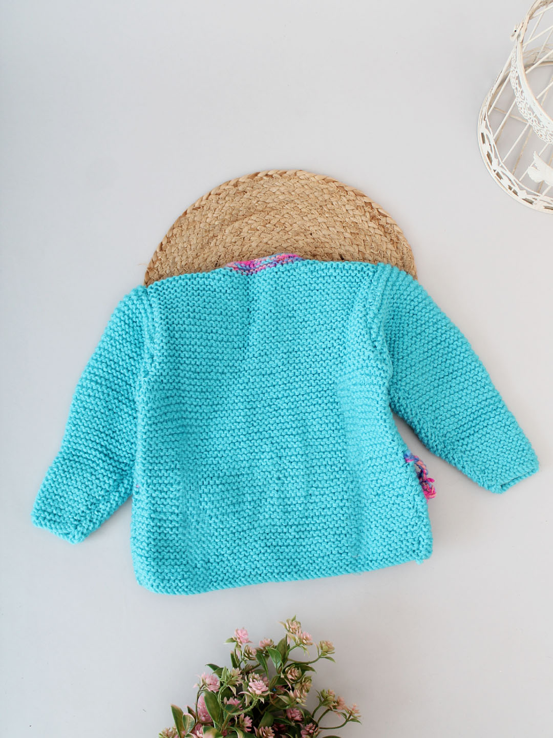 Woonie Handknitted Angrakha Pattern Sweater-Blue
