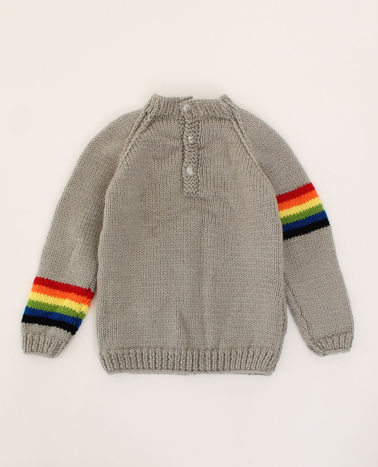Woonie Handmade Full Sleeves Multicolor Striped Pattern With Star Design Sweater-Grey