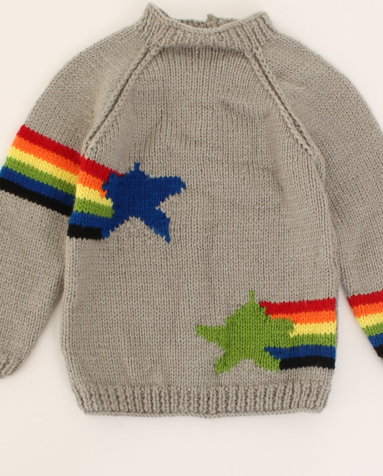 Woonie Handmade Full Sleeves Multicolor Striped Pattern With Star Design Sweater-Grey