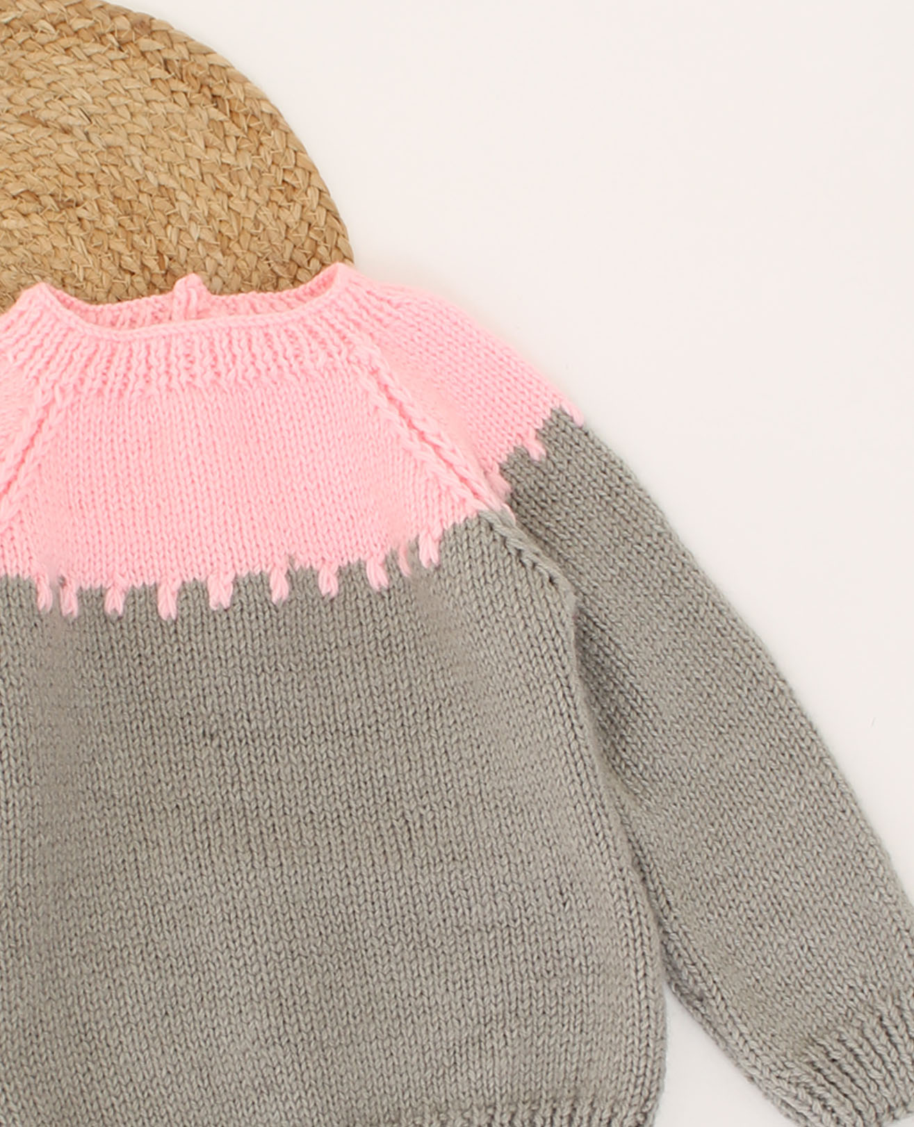 Woonie Handmade Full Reglan Sleeves Self Design Dual Colour Sweater-Grey
