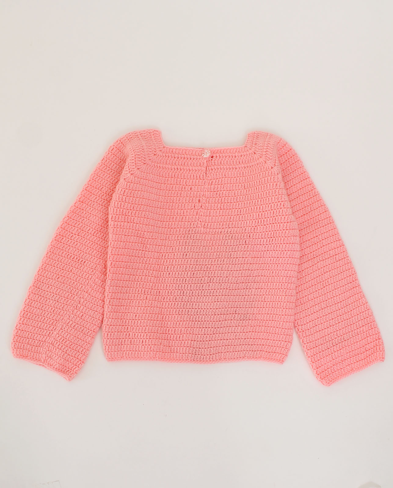 Woonie Full Sleeves Crochet Beanie Design Sweater-Peach