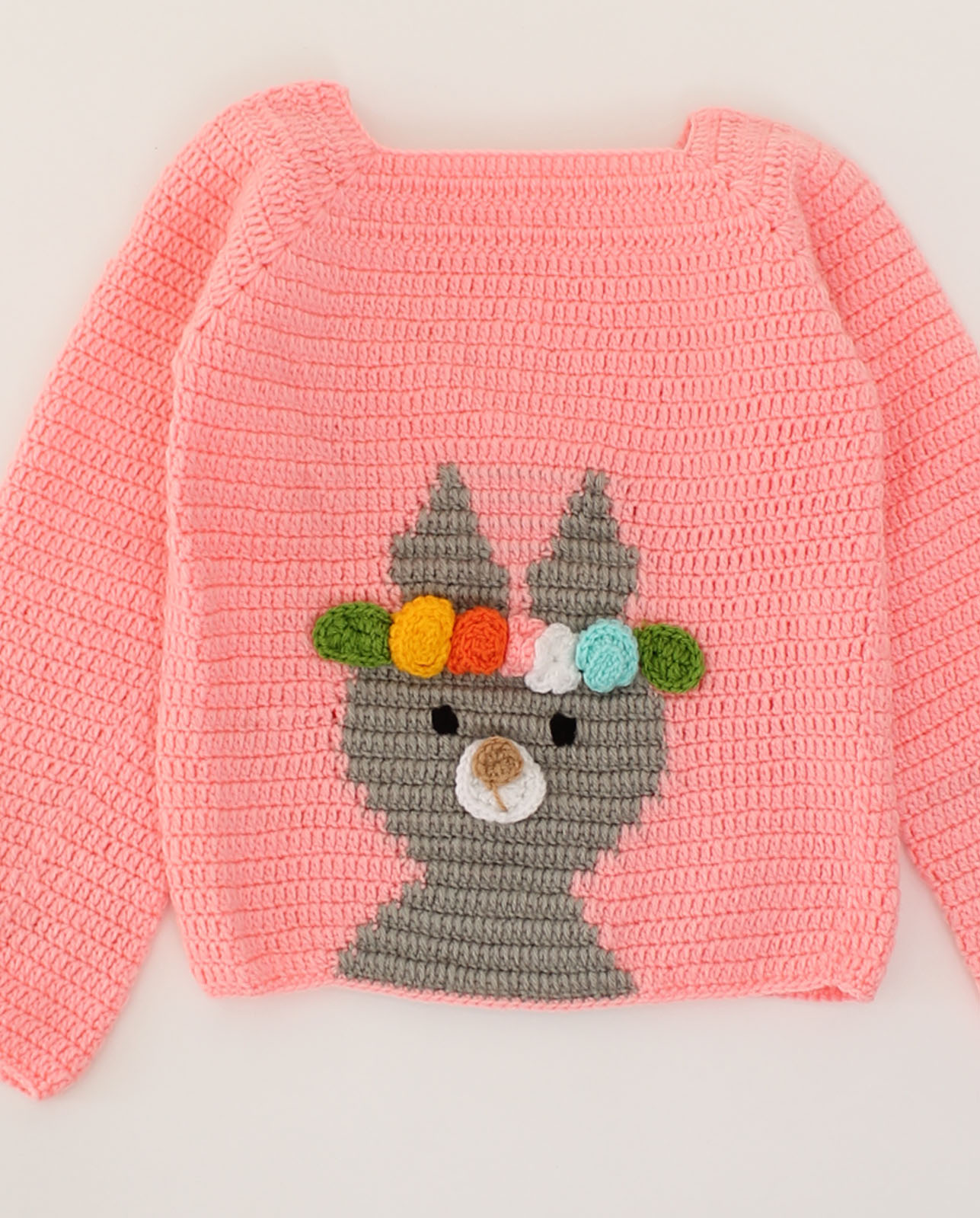 Woonie Full Sleeves Crochet Beanie Design Sweater-Peach