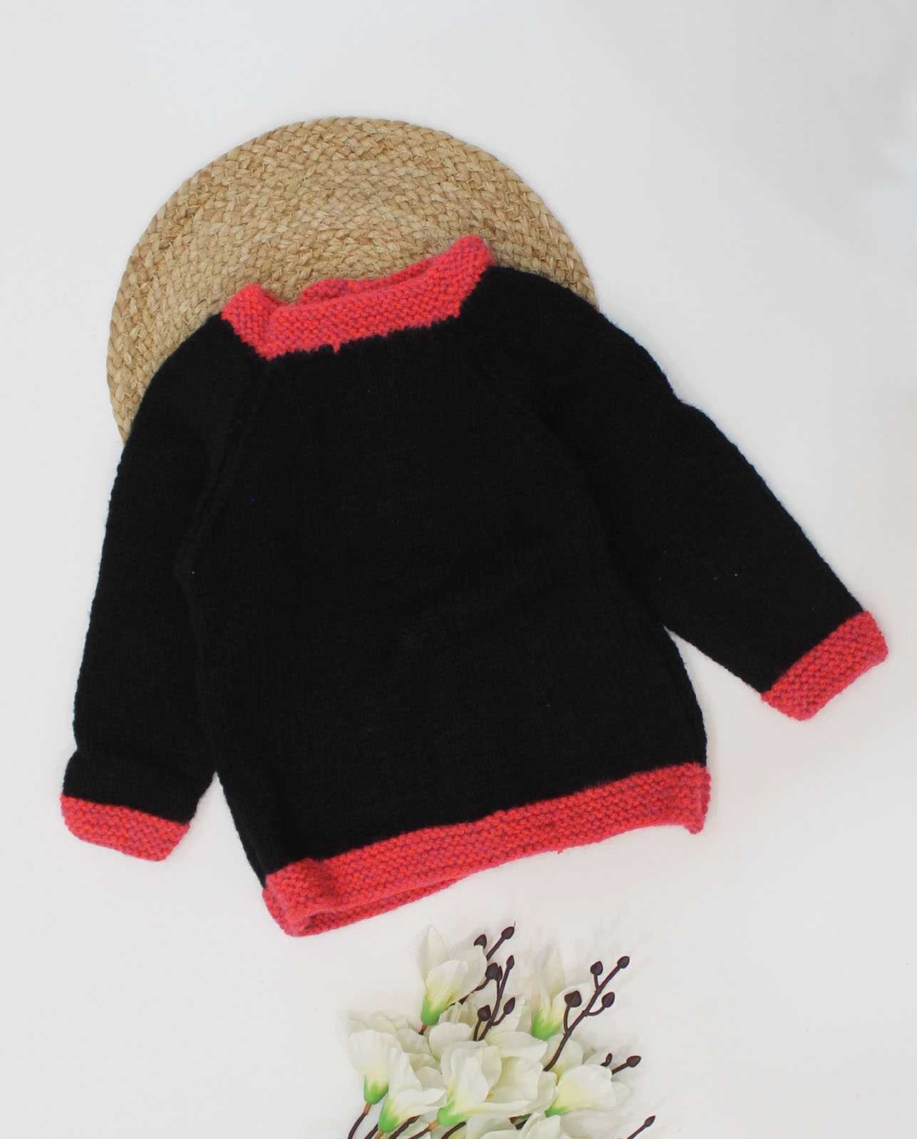 Woonie Handmade Full Sleeves Self Design Knitted Front Openable Cardigan-Black