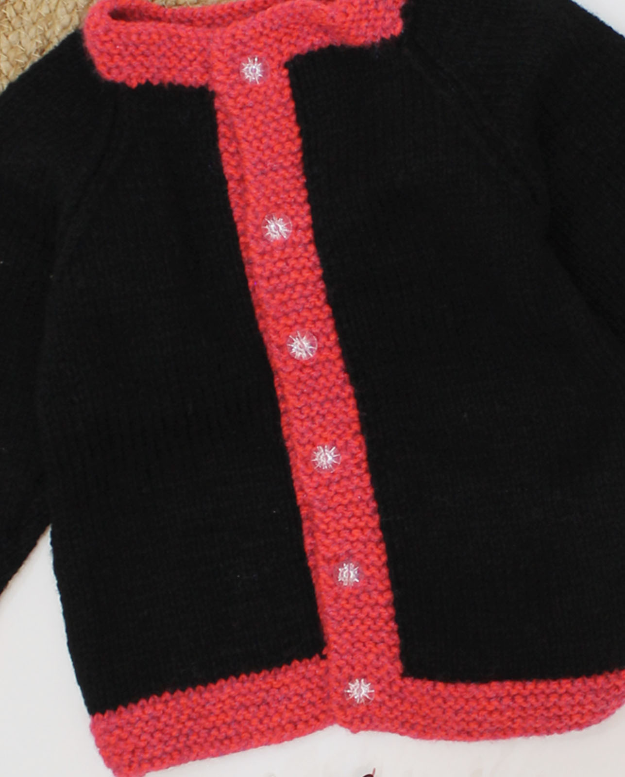 Woonie Handmade Full Sleeves Self Design Knitted Front Openable Cardigan-Black