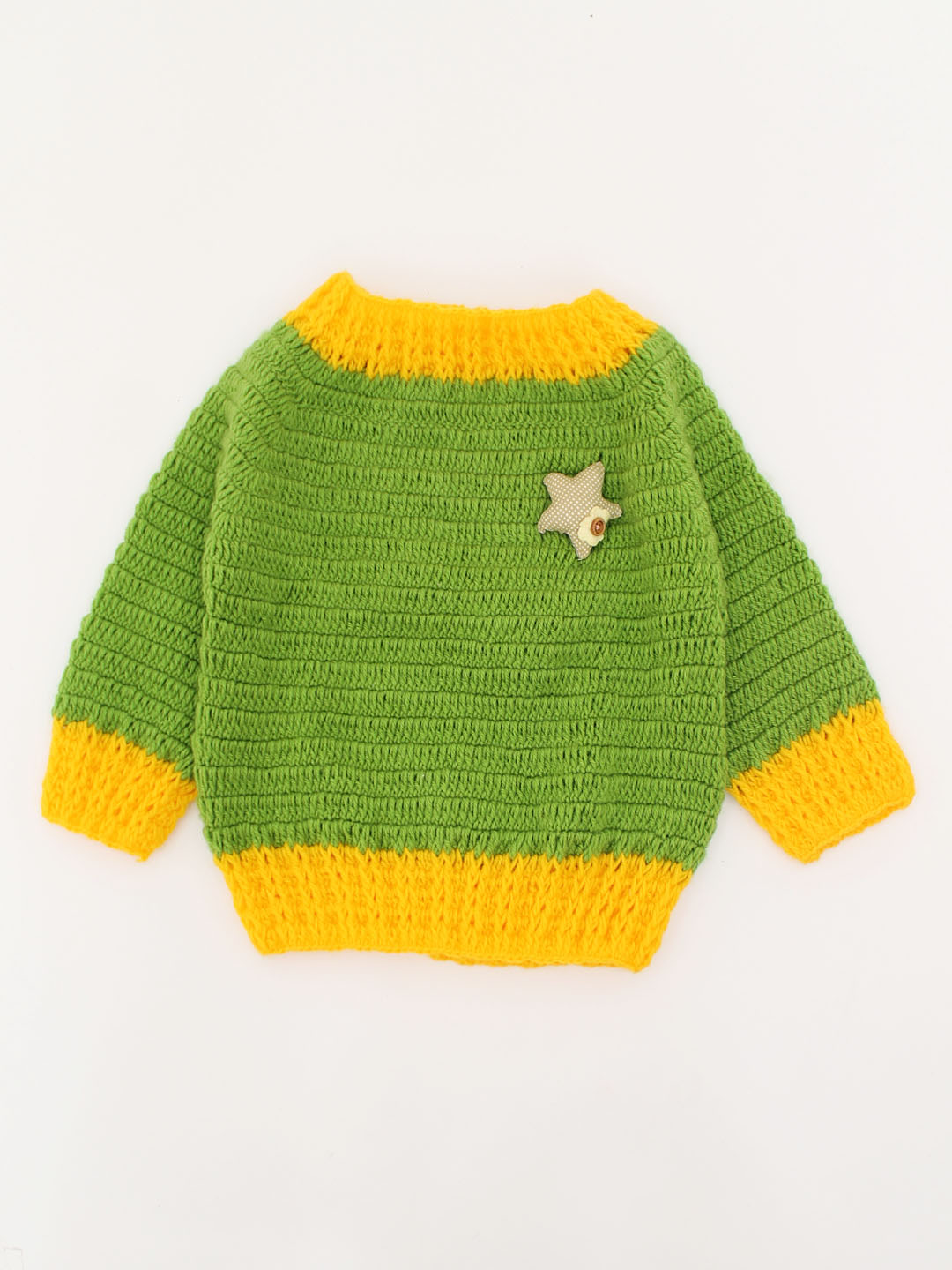 Woonie Handmade Full Sleeves Crochet Star Applique Sweater-Green