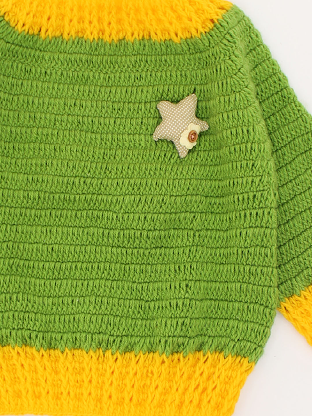 Woonie Handmade Full Sleeves Crochet Star Applique Sweater-Green