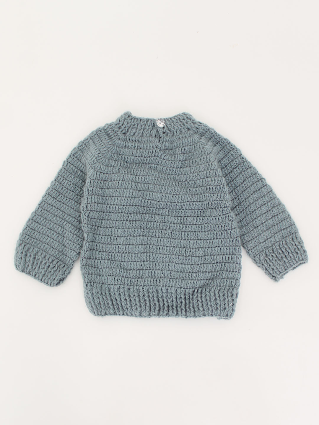 Woonie Handmade Full Sleeves Crochet Star Applique Sweater-Grey
