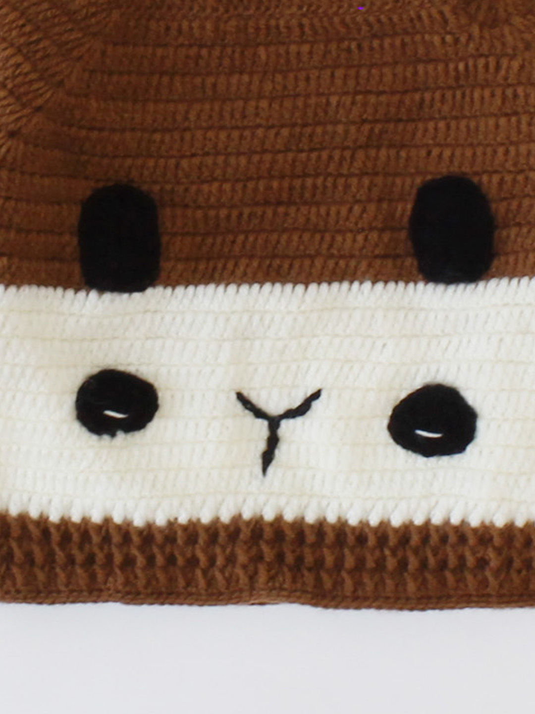Woonie Knitted Full Sleeves Character Face Detailed Sweater - Brown