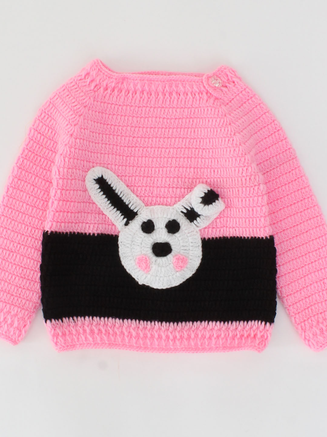 Woonie Knitted Full Sleeves Bunny Character Detailed Sweater - Pink