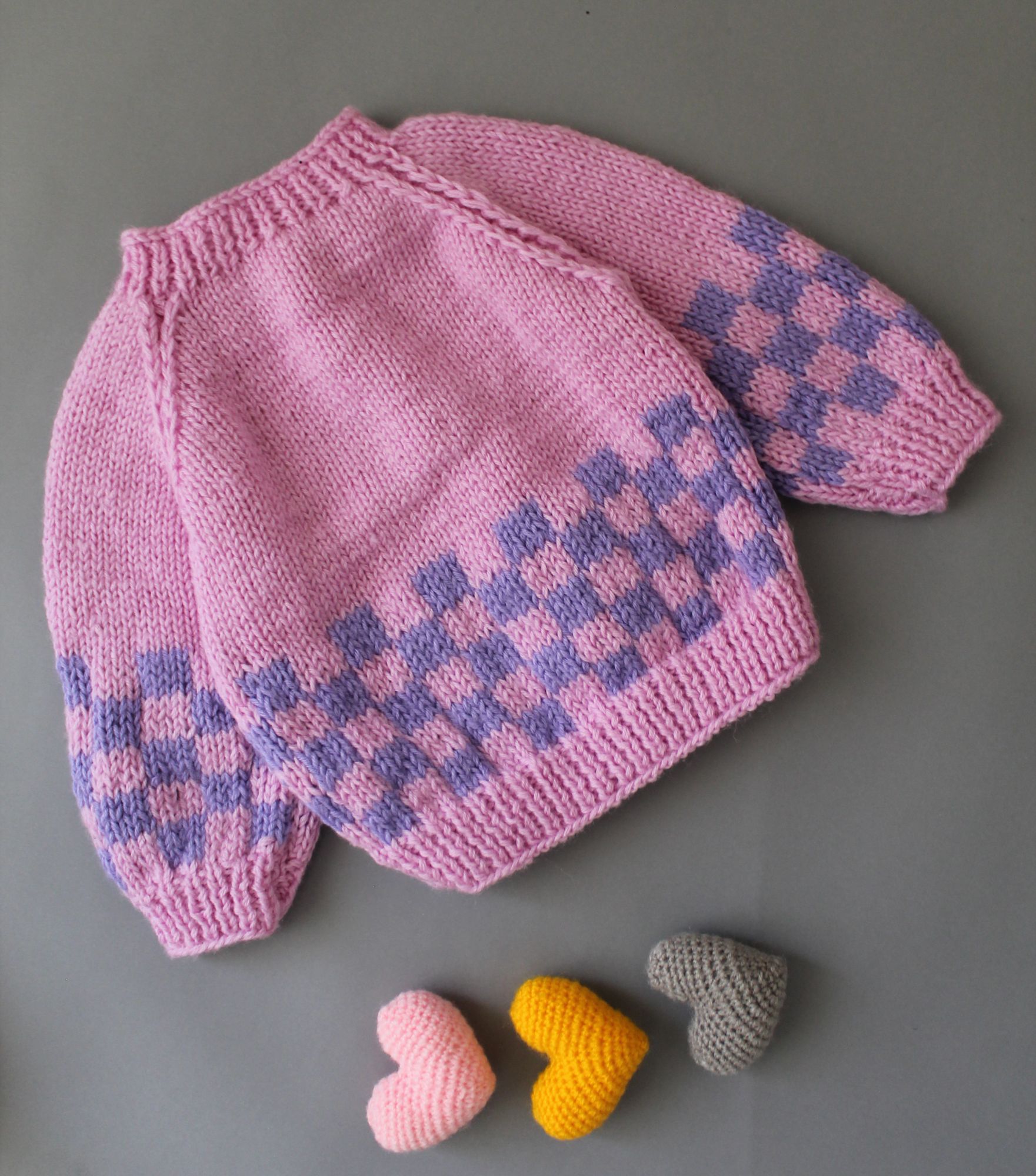 Woonie Knitted Full Sleeves Checked Patterned Sweater - Purple