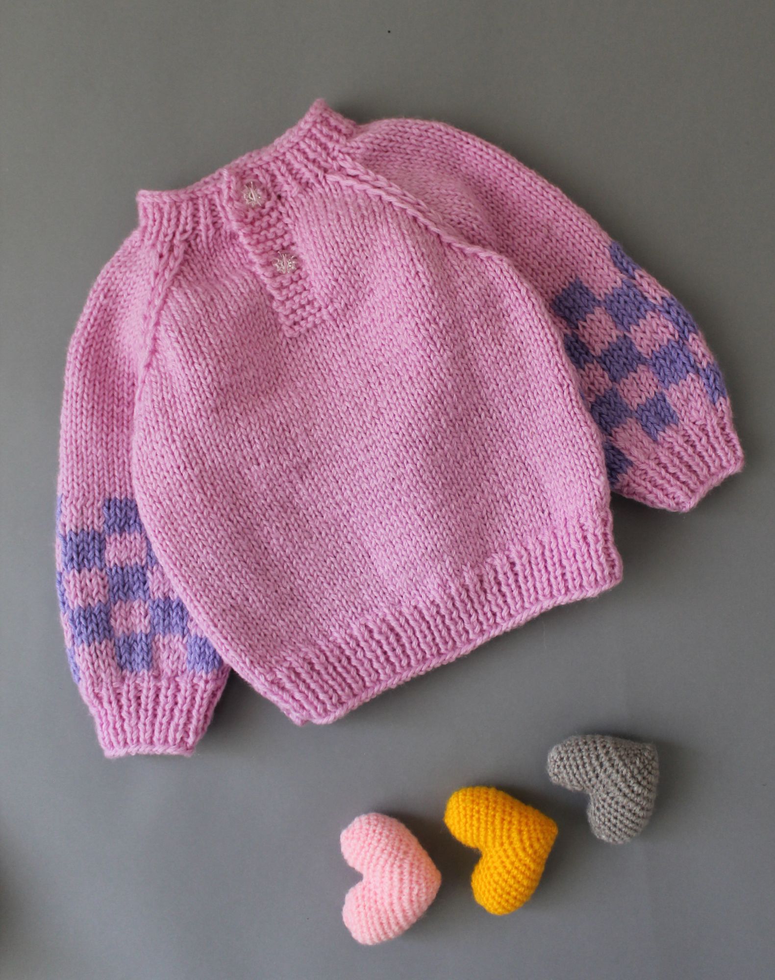 Woonie Knitted Full Sleeves Checked Patterned Sweater - Purple