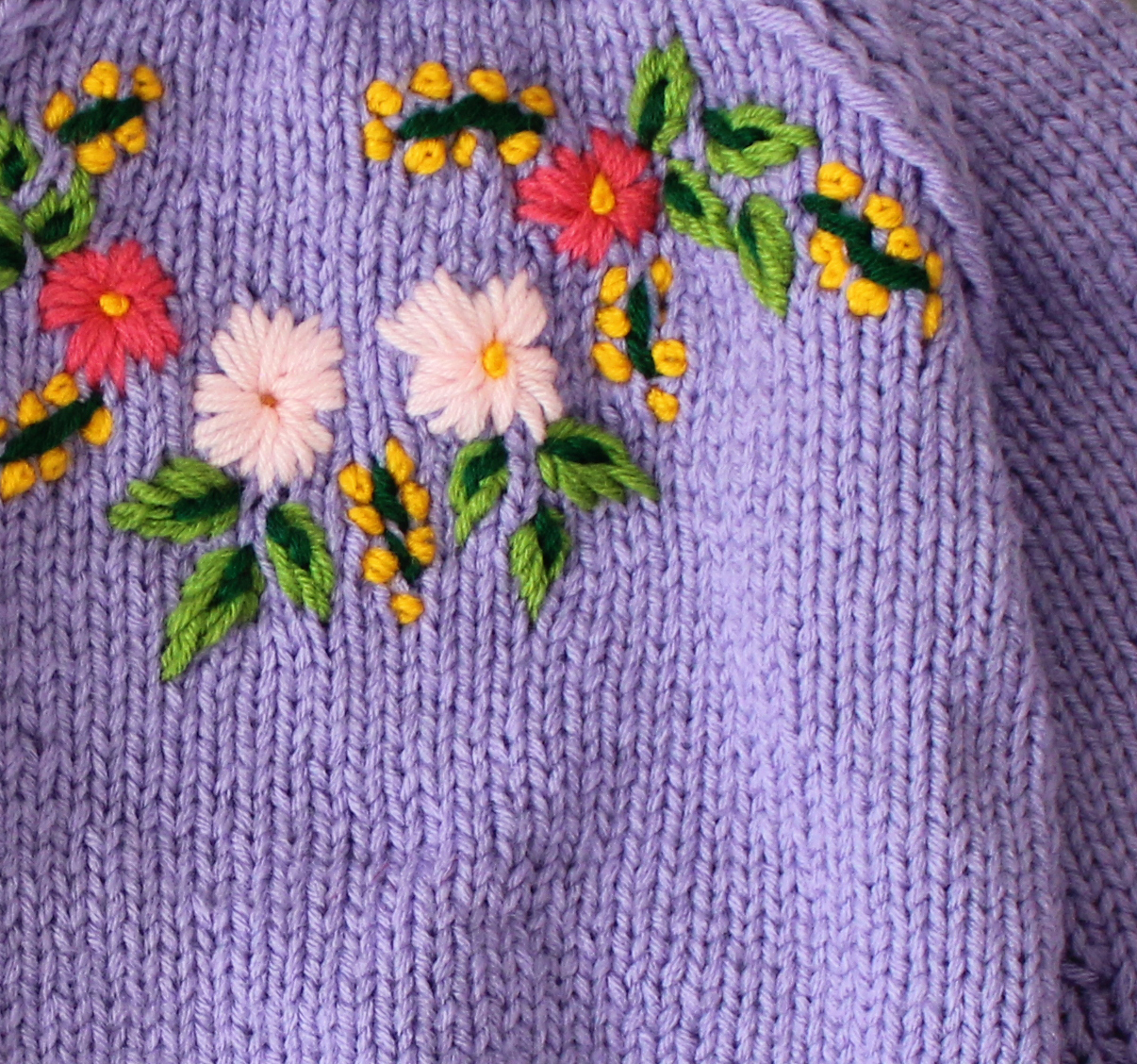 Woonie Handmade Full Sleeves Floral Embroidered Knitted Pullover Sweater - Purple