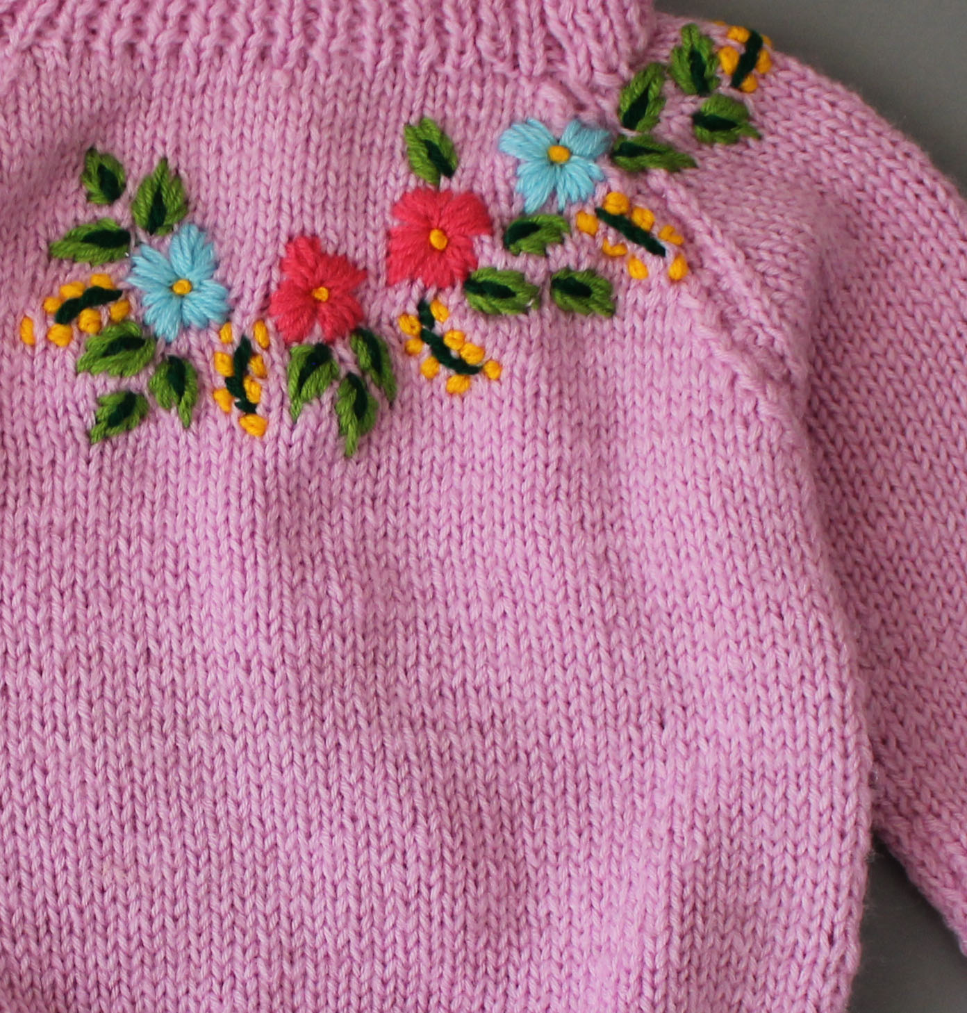 Woonie Handmade Full Sleeves Floral Embroidered Knitted Pullover Sweater - Mauve