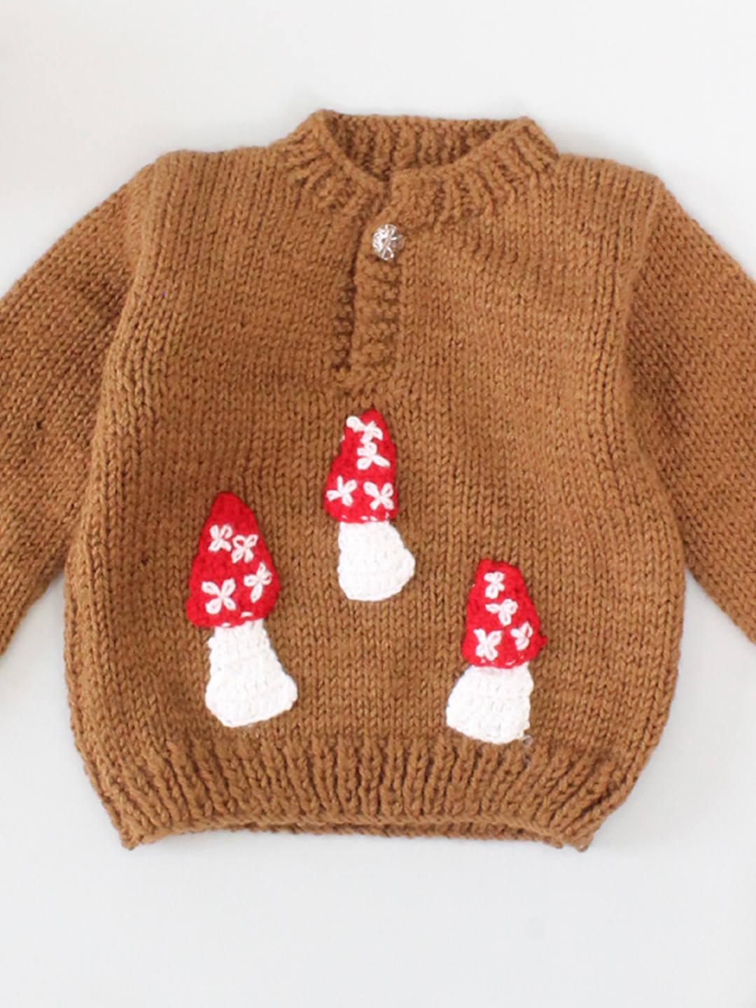 Woonie Handmade Full Sleeves Mushroom Applique Design Detailed Sweater - Brown