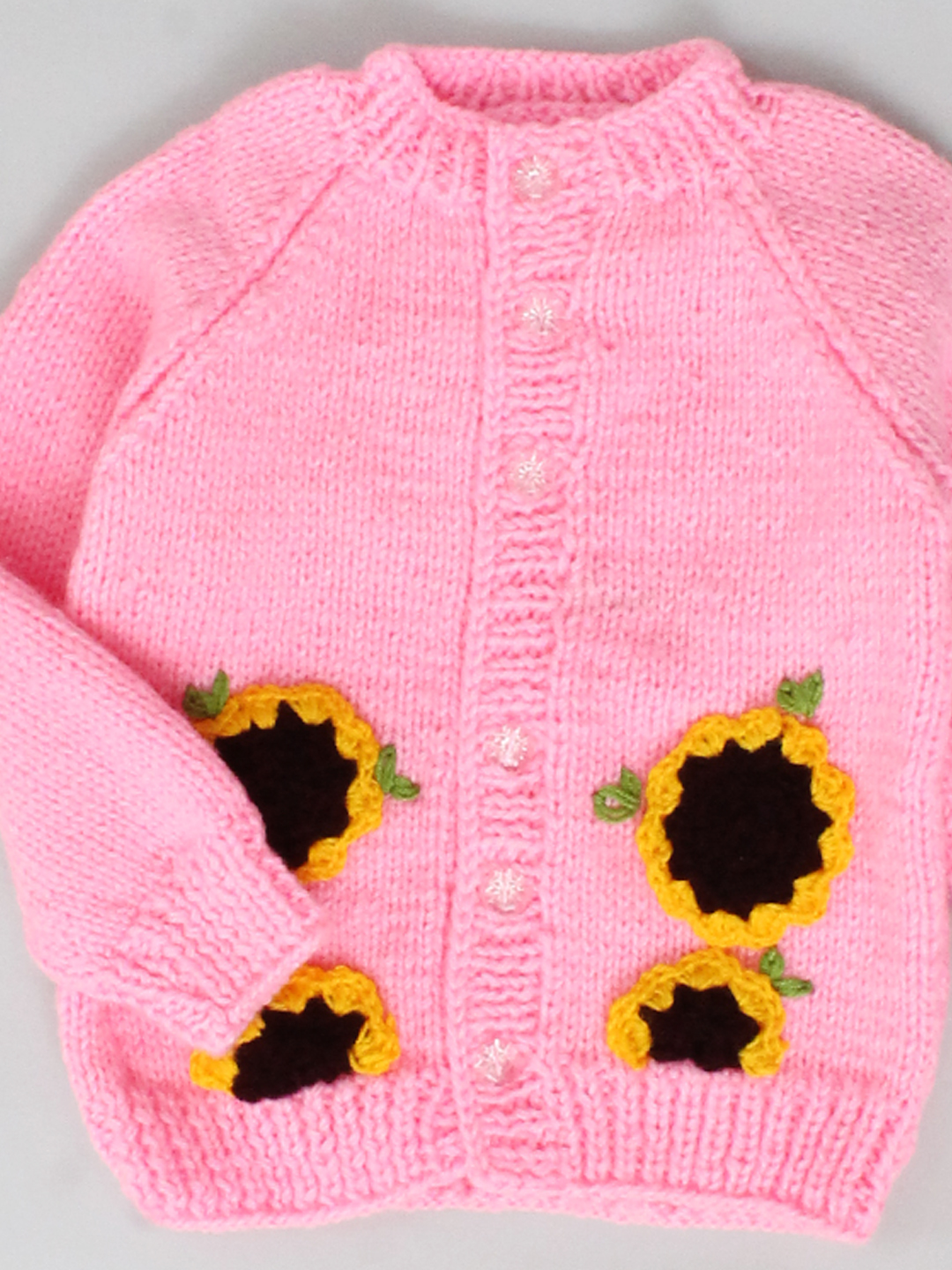 Woonie Handmade Full Sleeves Sunflower Applique Design Detailed Sweater - Pink