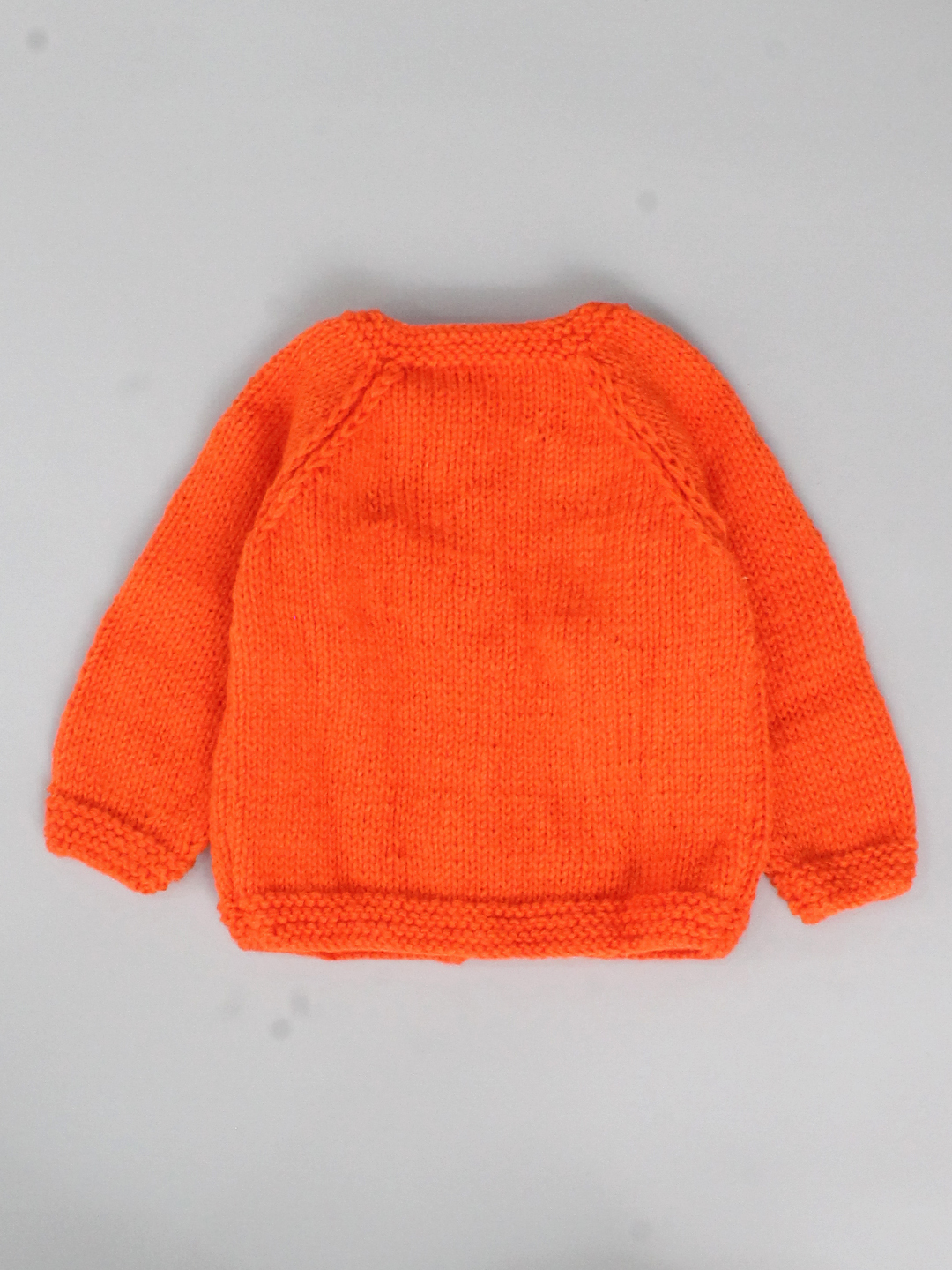 Woonie Handmade Raglan Full Sleeves Knitted Floral Embroidered Cardigan Sweater - Orange