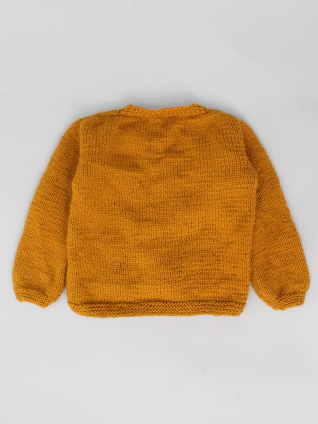 Woonie Handmade Full Sleeves Knitted Self Designed Detailed Sweater - Mustard