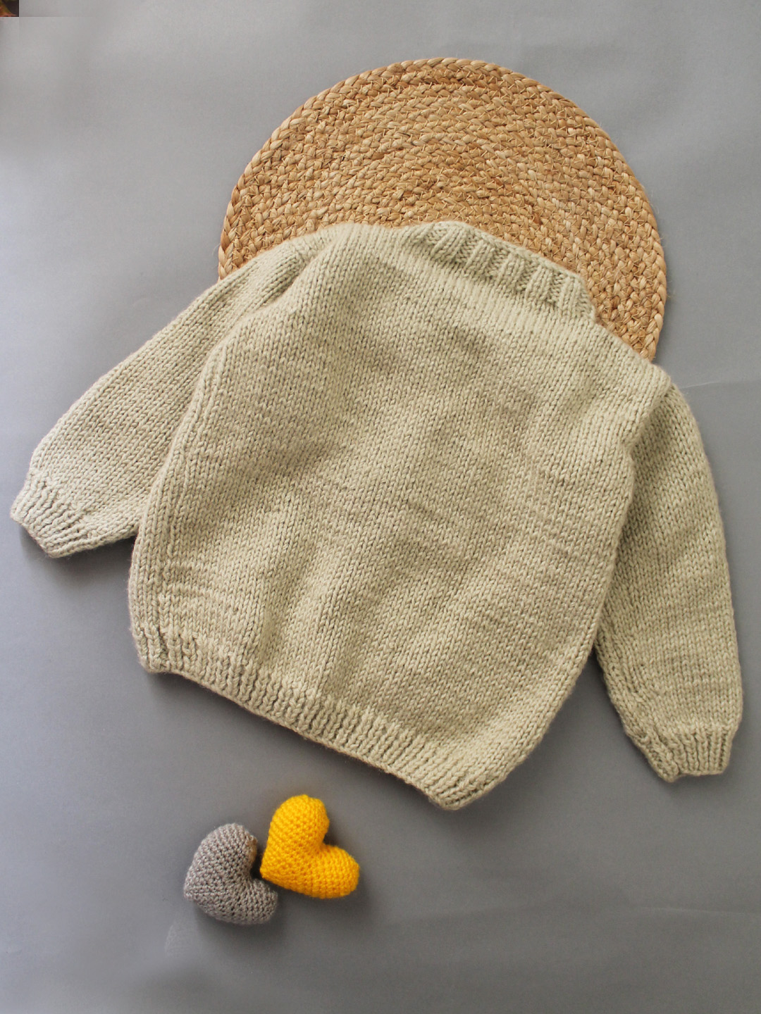 Woonie Handmade Full Raglan Sleeves Knitted Embroidered Sweater - Beige