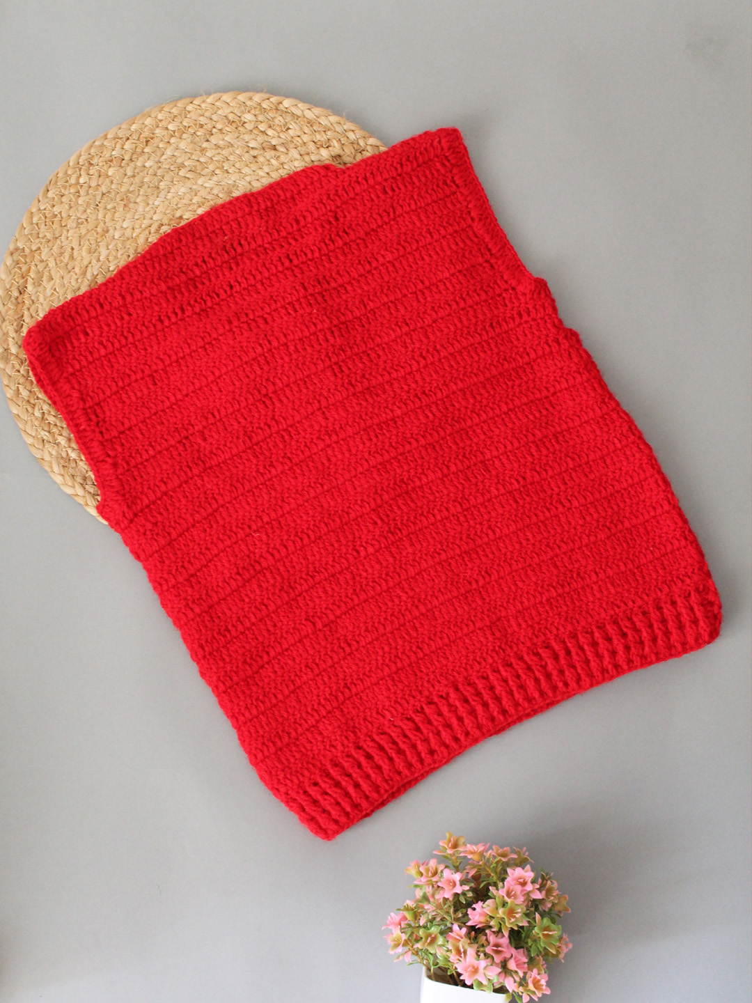 Woonie Handmade Sleeveless Crochet Bow Detailing Sweater - Red