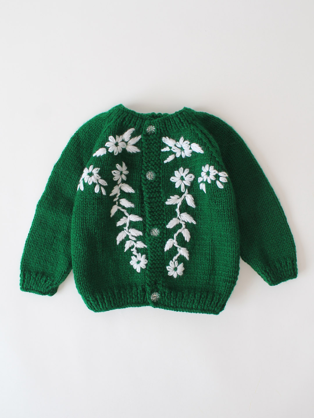 Woonie Handknitted Embroidered Cardigan- Green