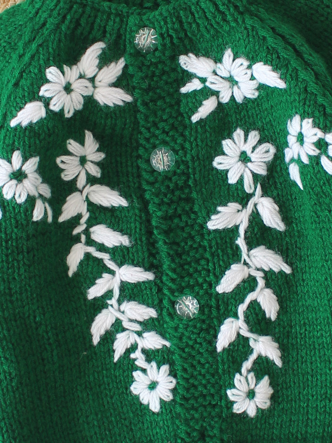 Woonie Handknitted Embroidered Cardigan- Green