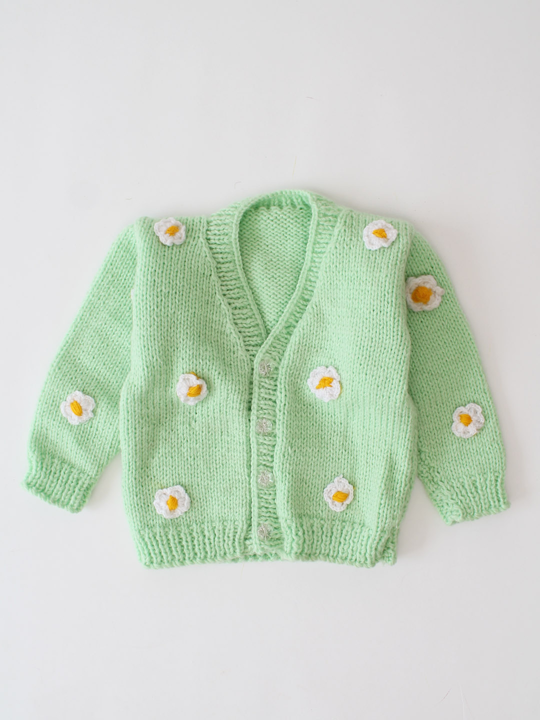 Woonie Handknitted Daisy Cardigan- Green