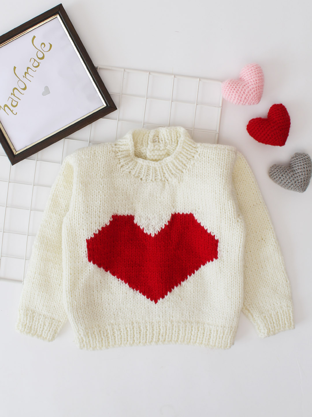 Woonie Intarsia Heart Design Sweater- Cream