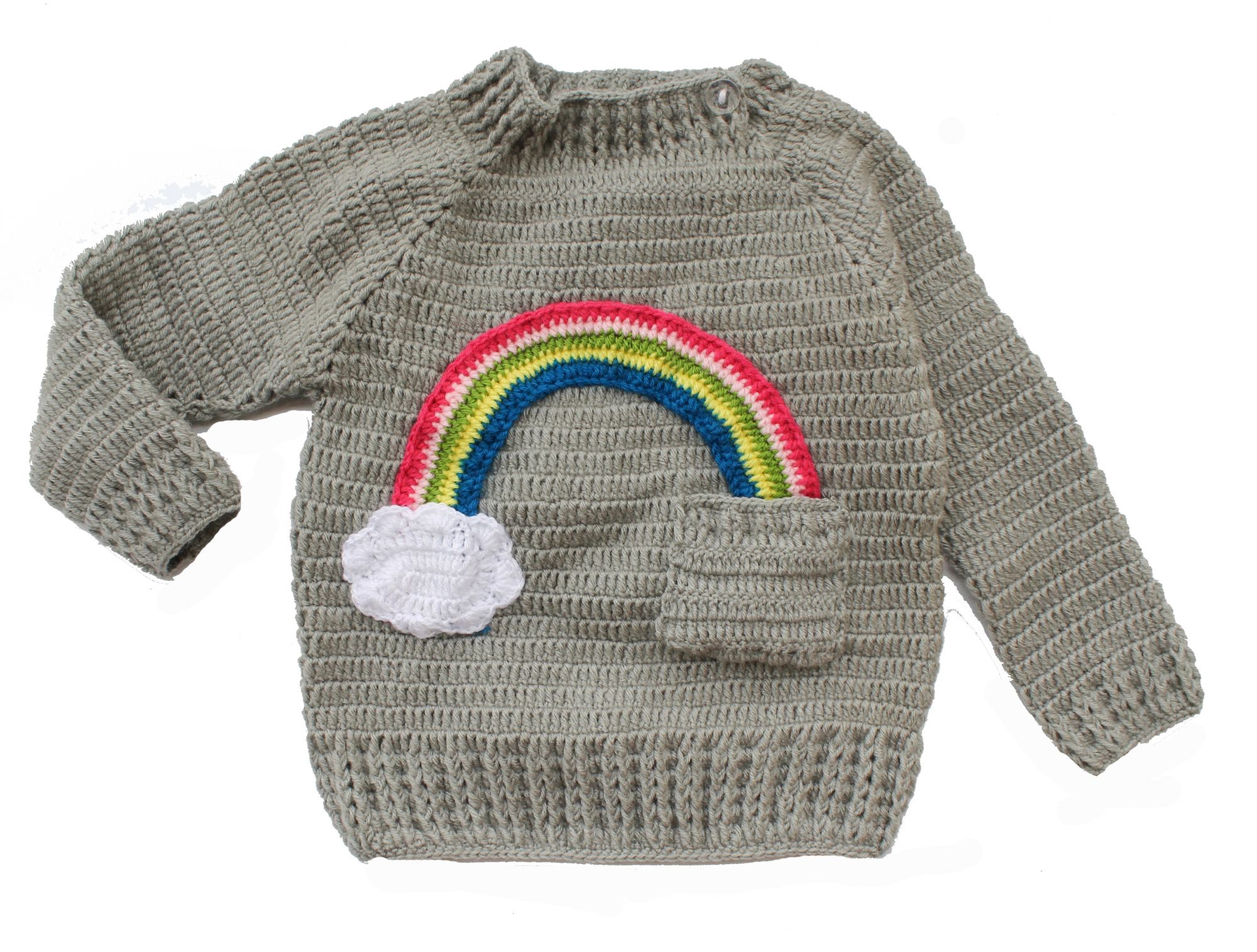 Woonie Handmade Rainbow Applique Grey Sweater for Kids