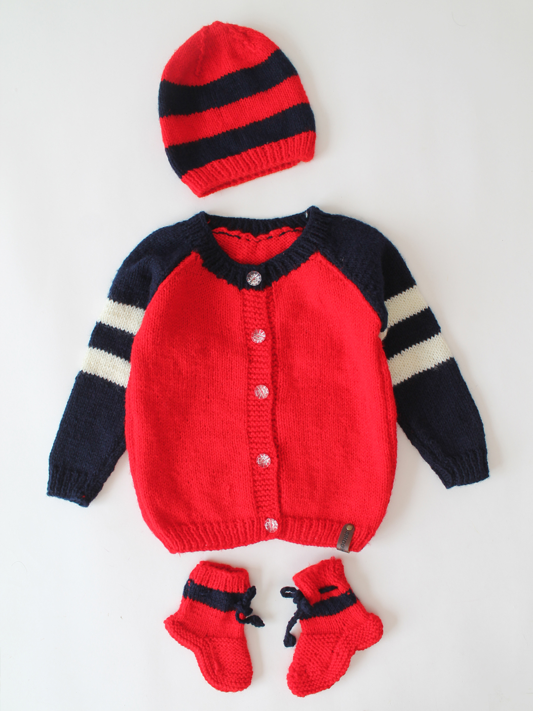 Woonie Striped Sleeve Sweater Set- Red